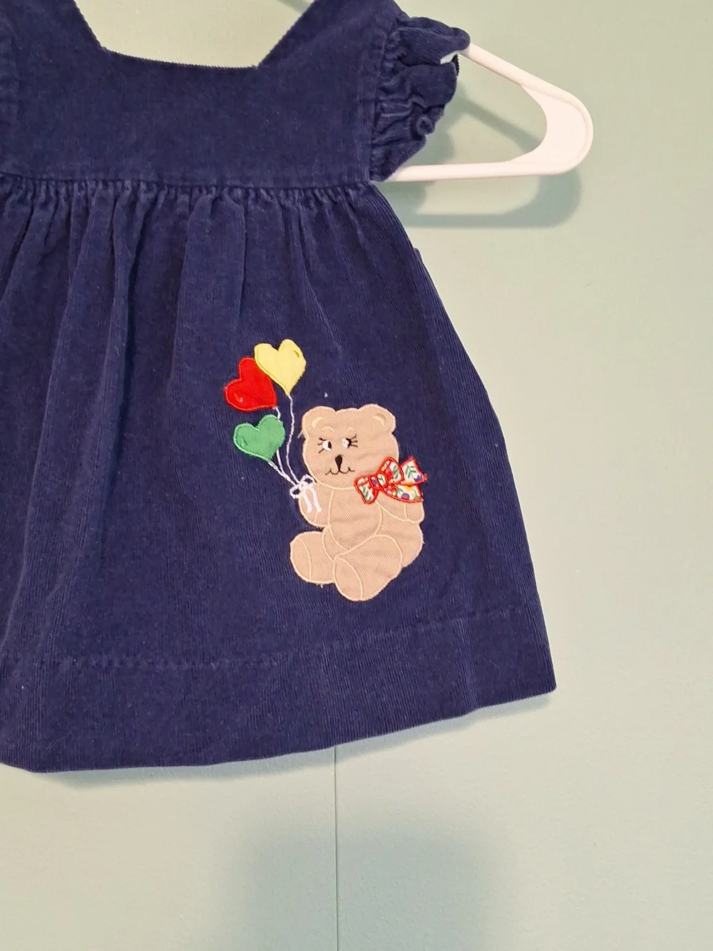 Vintage Girls Corduroy Blue Bear Dress Size 18m